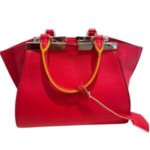 Fendi Red Leather Shoulder Bag with Yellow Trim